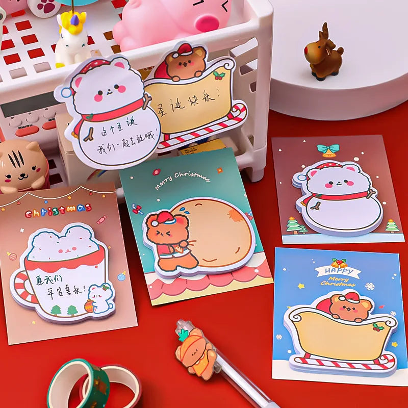 4Pcs/Lot Cute Christmas Sticky Notes Christmas Snowmen Bear Gifts Message Notes Decorations Stickers Kids School Office Supplies