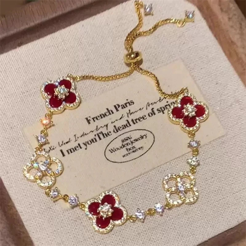 Classic Fashion Natural Shell Stone Crystal Flower Bracelet for Women 2025 New Stainless Steel Jewelry Bracelet Accessories