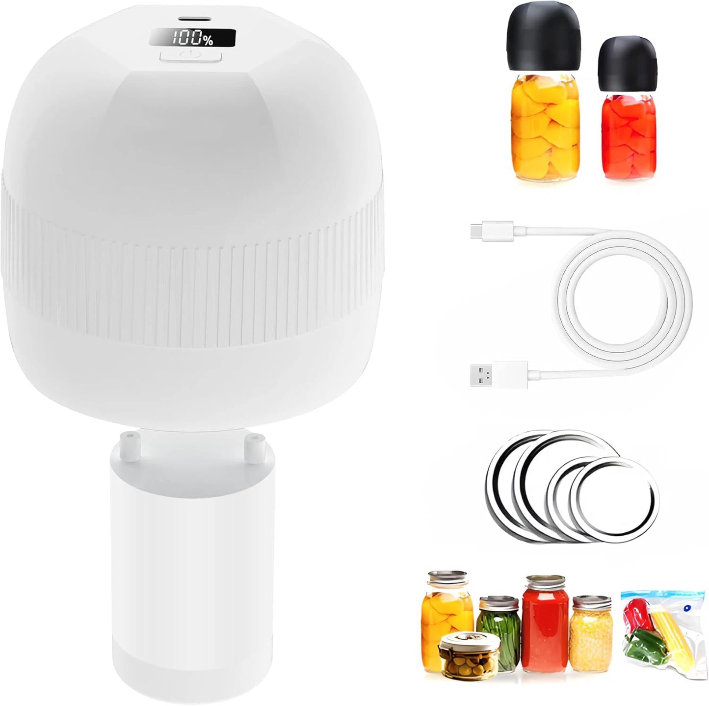 Electric Automatic Kitchen Mini Mason Jar Vacuum Sealer Kit - Pump Machine with Lids Food Preservation Jar Sealer Set