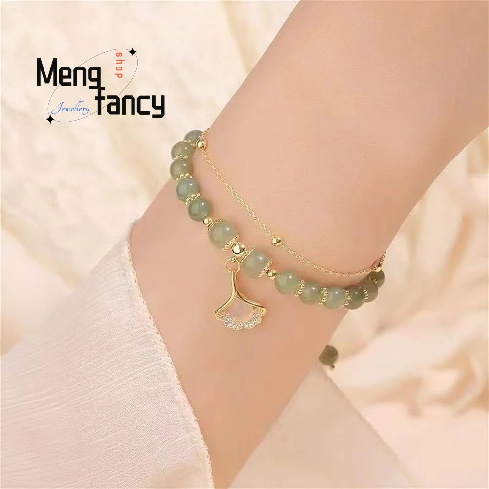 Natural Hetian Jasper Three Lifetimes Have Apricots Meet You Double Apricot Leaf Bracelet Exquisite Charm Luxury Fashion Jewelry
