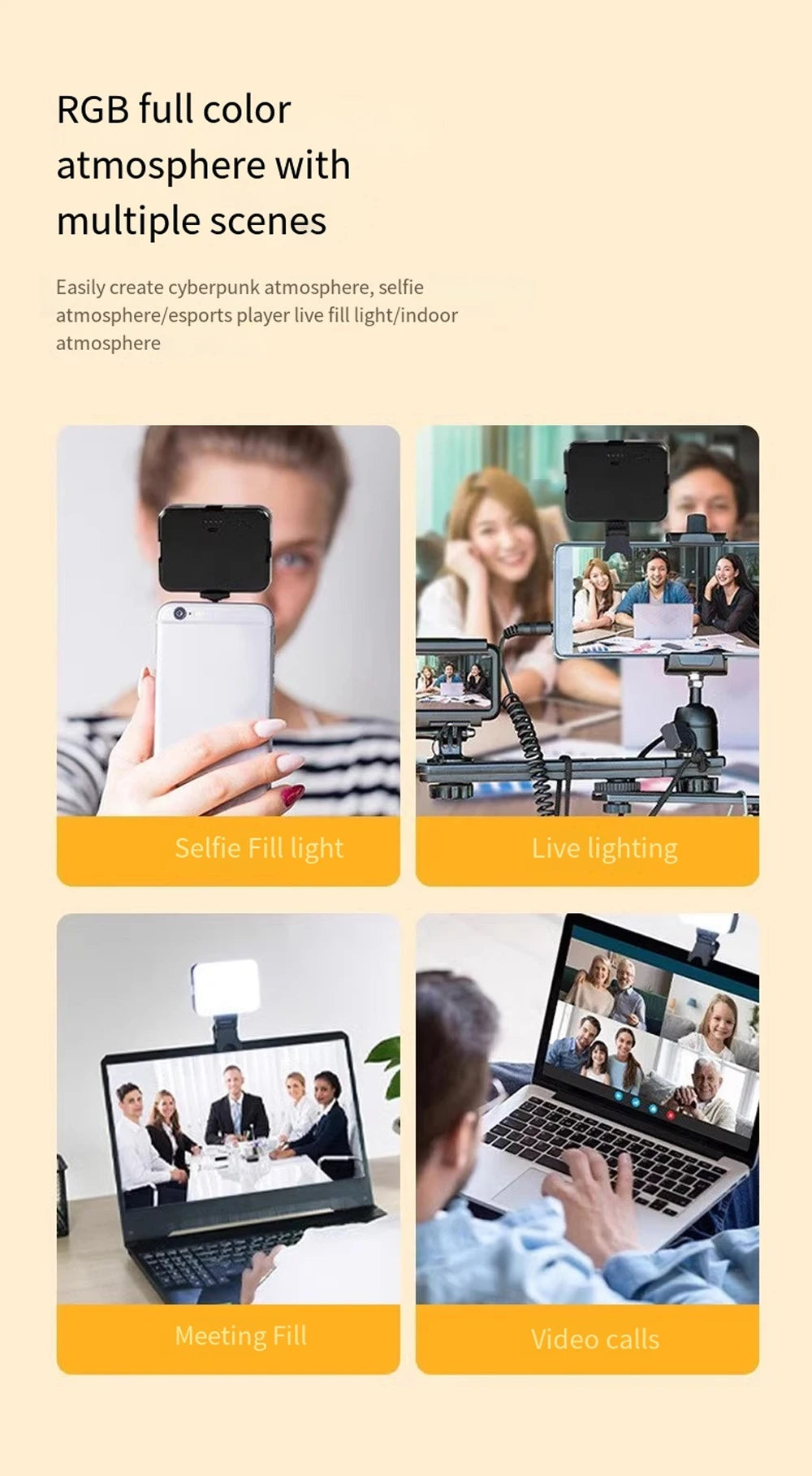 Portable Mini Selfie Fill Light Rechargeable Clip 3 Modes Adjustable Brightness On For Phone Laptop Tablet Meeting Make Up ﻿