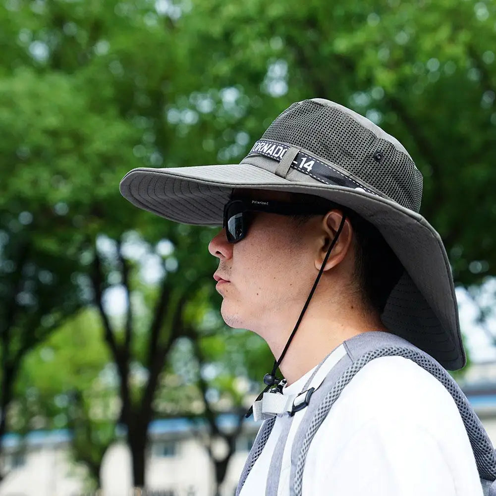 New Summer 15CM Large Brim Sun Hat Men Breathable Fishing Caps Sun UV Protection Mesh Fisherman Hat Hiking Outdoor Beach Cap