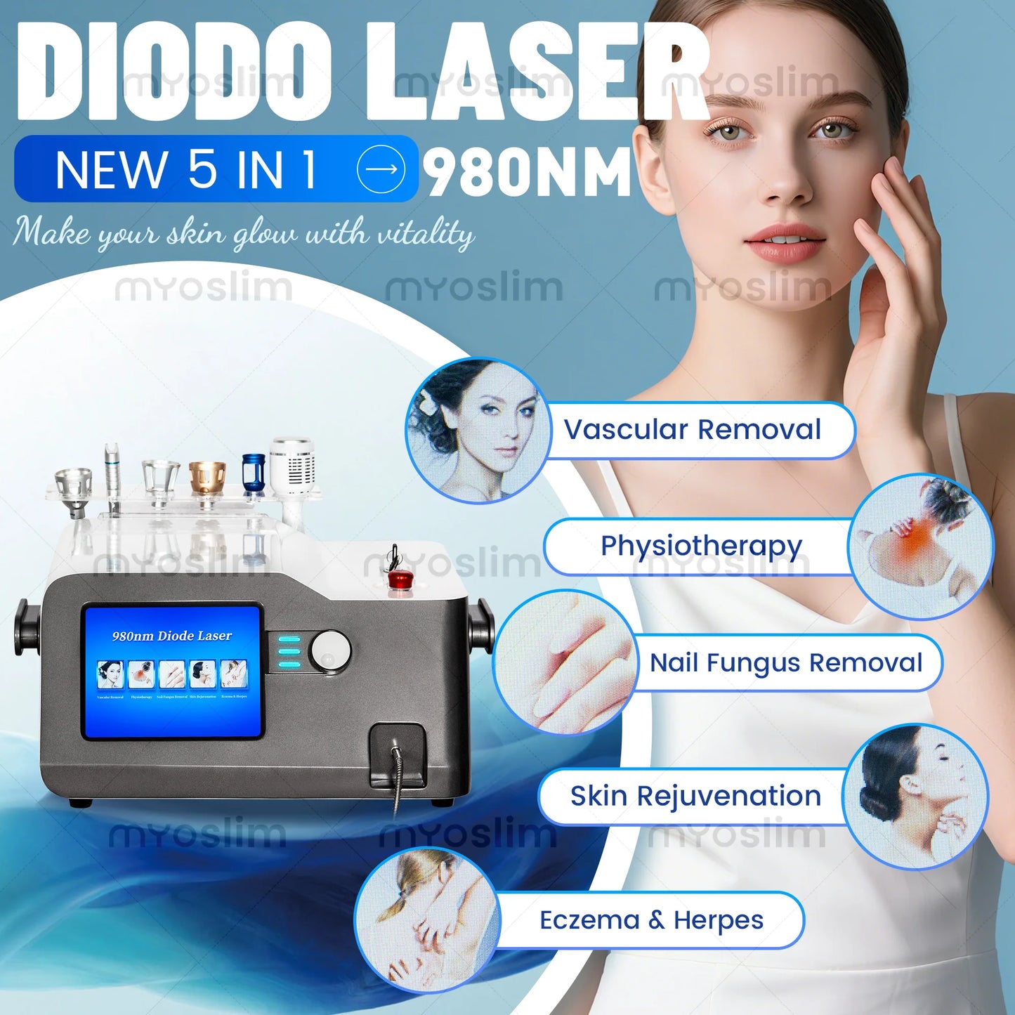 5-in-1 980nm Diode Laser To Remove Blood Vessels Nail Fungi To Remove Skin Eczema Restore Physical Body Therapy Beauty Functions