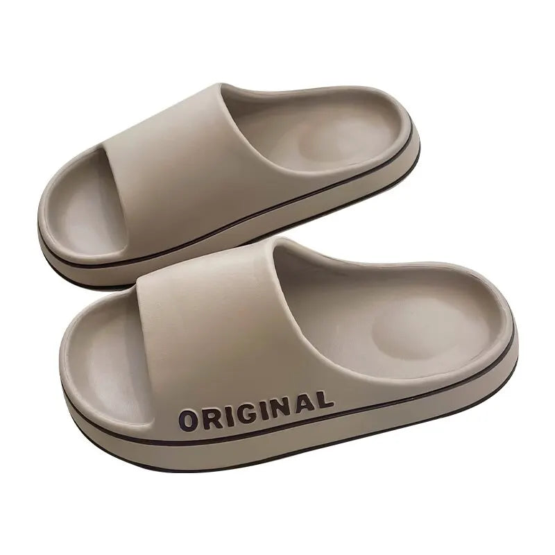 Feslishoet Letter Beach Slides Solid Color Women/Men Thick Sole Indoor Bathroom Anti Slip Sandals