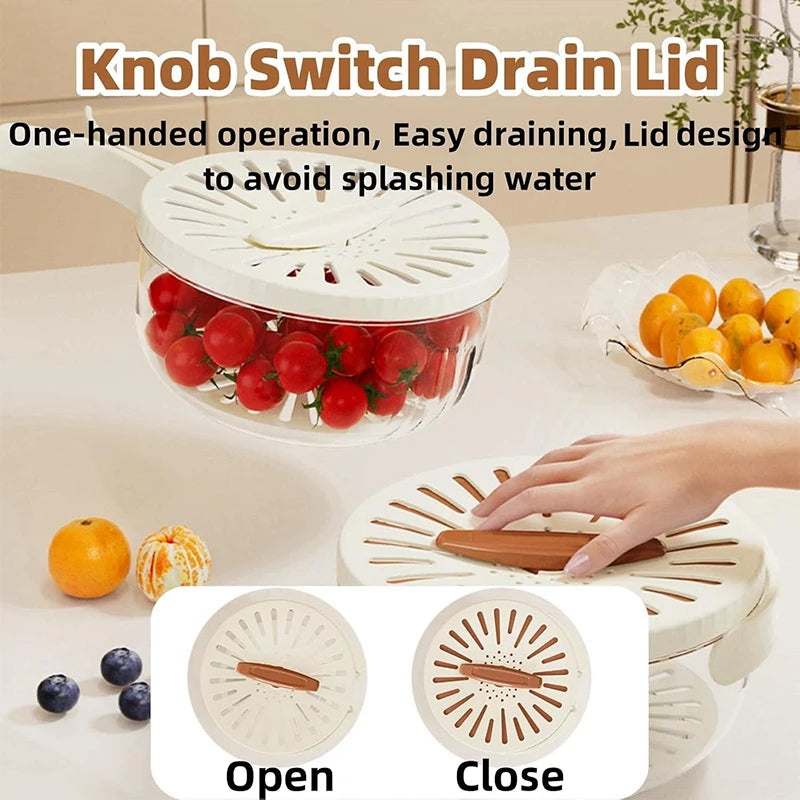 Fruit Strainer 2 In 1 Drainer And Strainer Multi-function Drain Basket Fruit Vegetable Washing Basket With Lid Drainer Tool Bowl