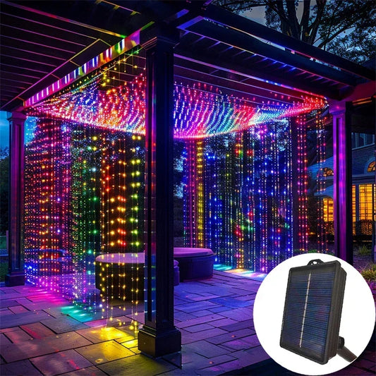 Curtain String Lights Solar Outdoor 8 Lighting Modes LED Light for Garden Wedding Christmas New Year Home Inner Court Decoration