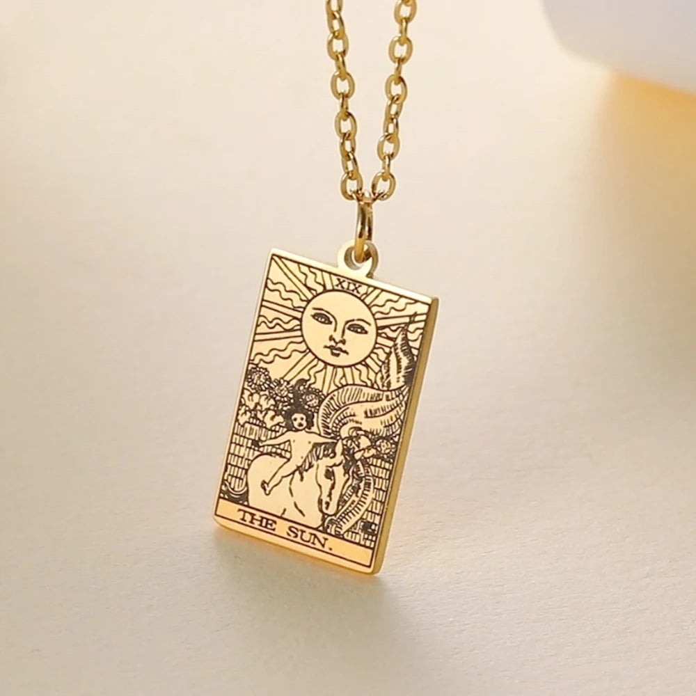 Dawapara Tarot Cards Necklace Women Stainless Steel Necklace Wealth Amulet Classic Tarot Major Arcana Divination Charm Jewelry
