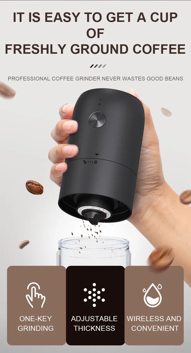 New Professional Portable Electric Coffee Grinder 1800mAh Strong Power Fast Bean Grinding Charging Low Noise Powder