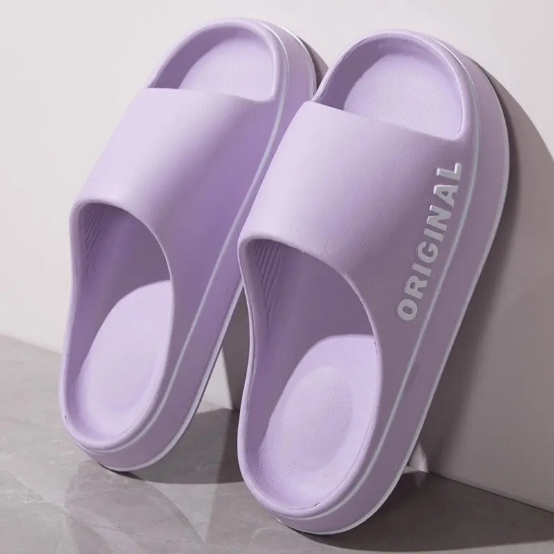 Feslishoet Letter Beach Slides Solid Color Women/Men Thick Sole Indoor Bathroom Anti Slip Sandals