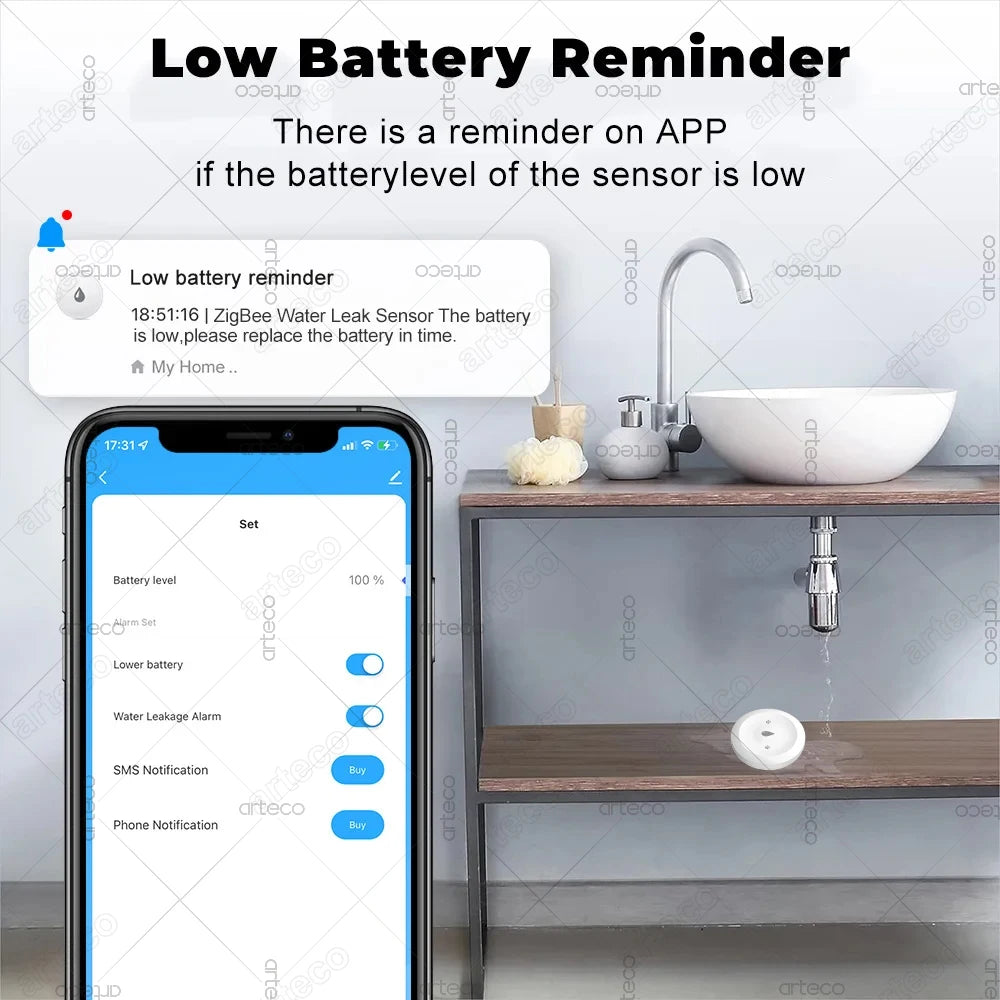 4Pcs ZigBee Water Leak Sensor Flood Water Detector Leakage Alarm For Kitchen/Bathroom Tuya Smart App Control Support Zigbee2MQTT