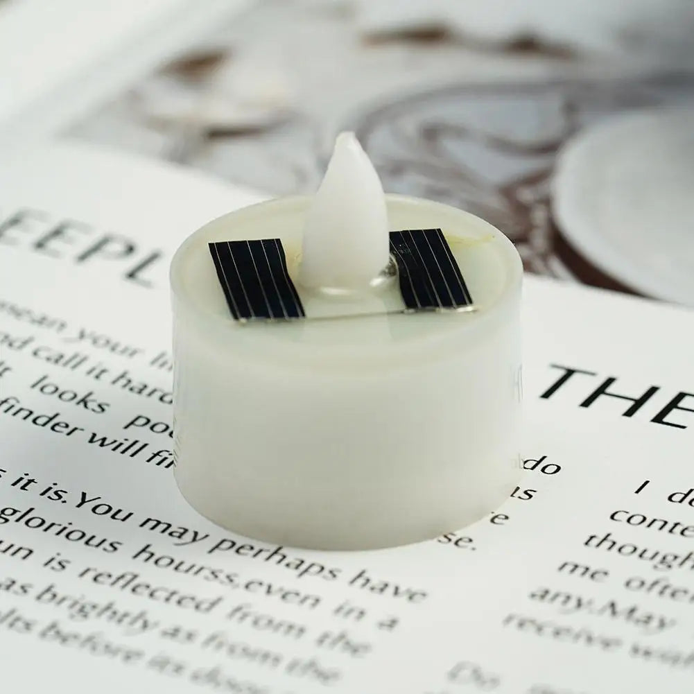 Solar Candle Tea Lamp Smokeless Simulation LED Electronic Wax Lamp Christmas Halloween Candle Outdoor Tea R5P0