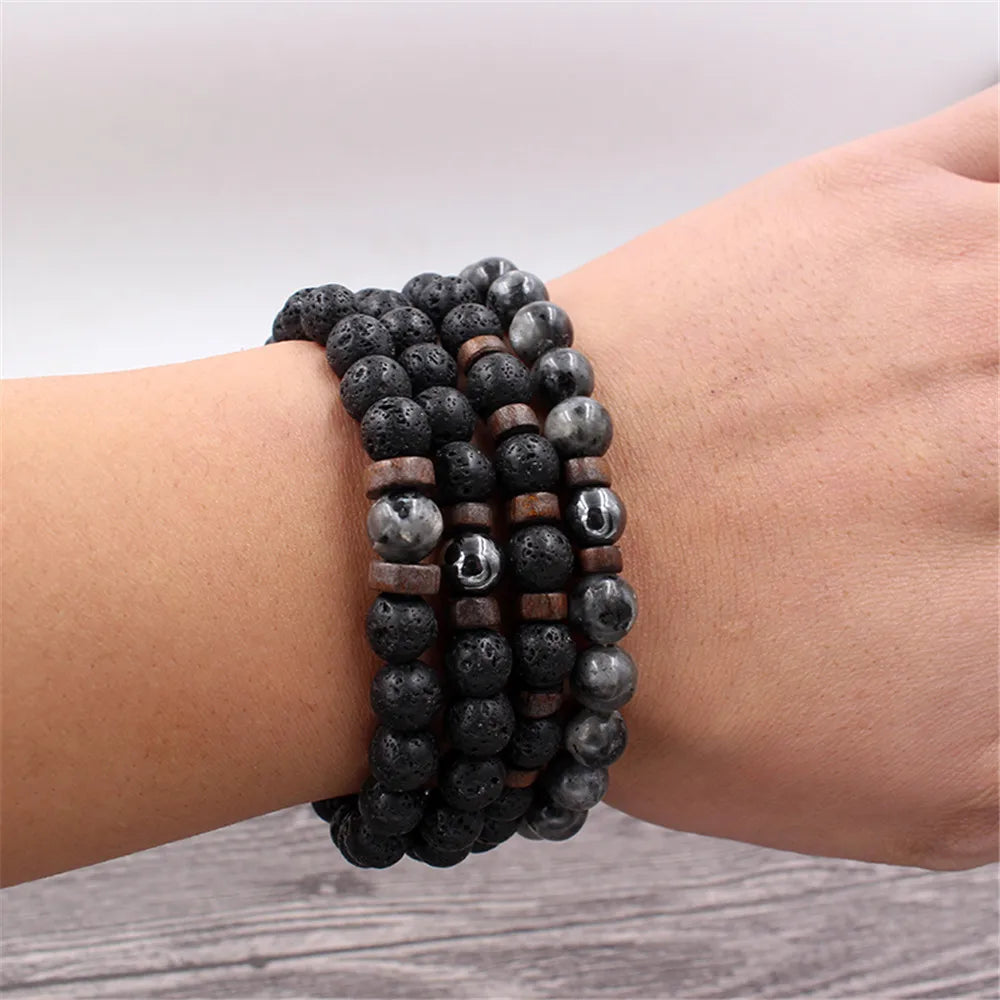 Volcanic Stone Bracelet for Men Lava Wooden  Beads Bracelet Tibetan Buddha Wrist Chain Women Men Jewelry Gift New Bracelets