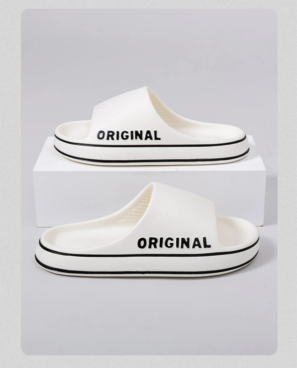 Feslishoet Letter Beach Slides Solid Color Women/Men Thick Sole Indoor Bathroom Anti Slip Sandals