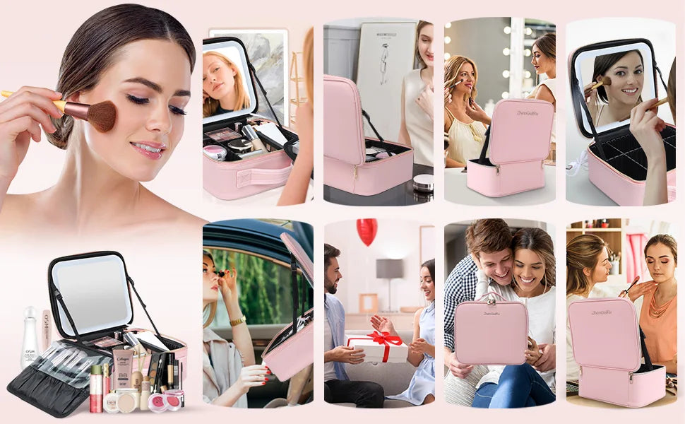 PU Leather Makeup Bag with Mirror 2024 New Leather Multi-Functional Women Cosmetic Case Large Capacity Water-resistant Bag