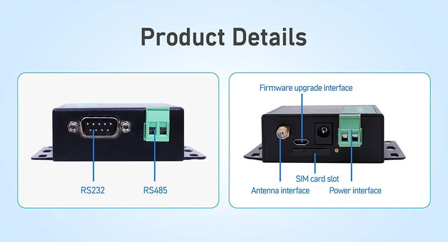 Serial Port RS232 RS485 To GSM 4G LTE CAT1 Converter Model Support MQTT HTTP G771-E