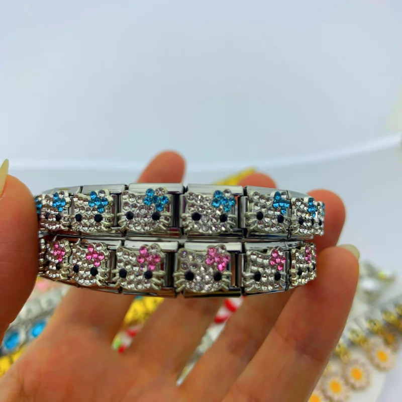 New Fashion Colorful Love Gemstone Style Italian Charm Fit 9mm Link Stainless Steel Bracelet Module DIY Women Men Jewelry Making