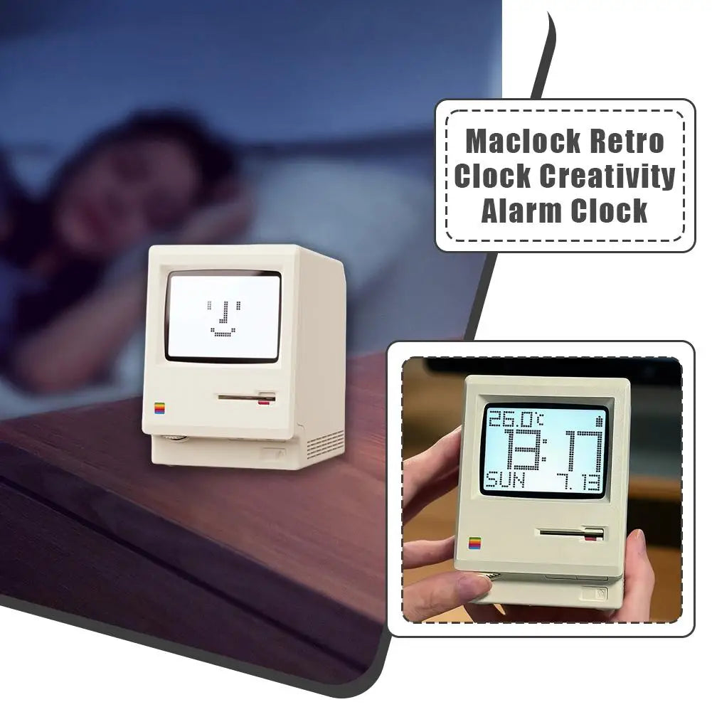 Retro Macintosh Shaped LCD Electronic Alarm Clock with Backlight Desktop Calendar Digital Thermometer Clock Snooze Table Clock