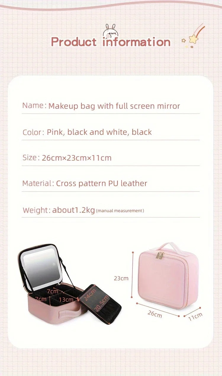 LED Lighted Travel Makeup Bag With Mirror Portable Waterproof Makeup Organizer Cosmetic Case, Birthday Gift For Girls Women