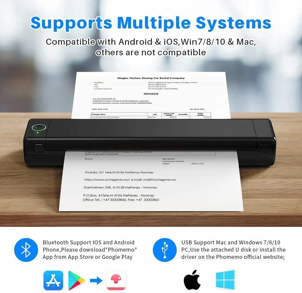 Mini Phomemo M08F Portable Printer Bluetuth Thermal Printer Compatible with Android, iOS & Laptop Portable Wireless A4 Printers