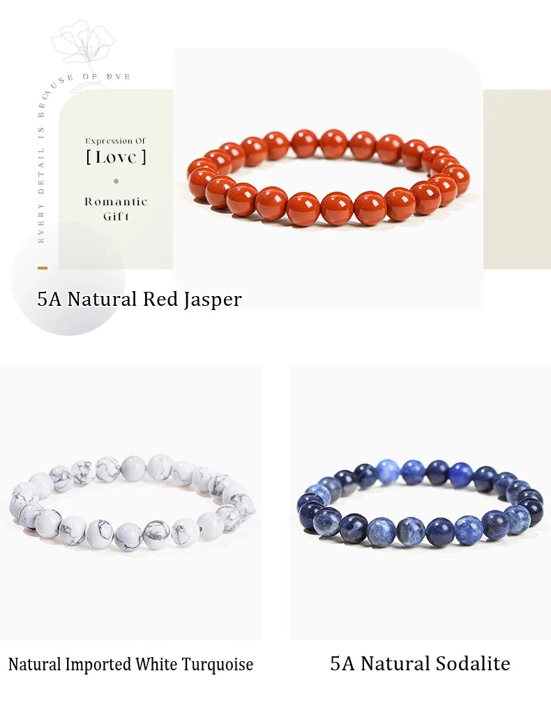 JD Natural Stone Beads Bracelet Amethyst Tiger Eye Crystal Quartz Agate Gem Beads Bangles Women Men Reiki Healling Jewelry Gift