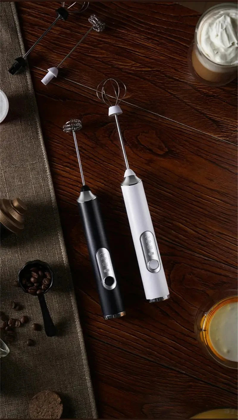 Handheld Double Stick Wireless Whisk Custard Foamer Mini Portable Blender Coffee Milk Three Speed Control Egg White Whipped USB