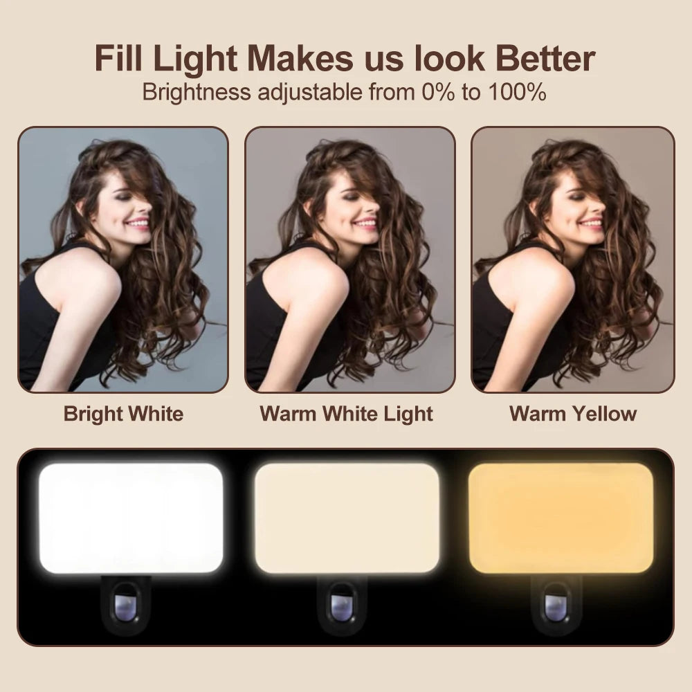 Mini Selfie Fill Light Rechargeable 3 Modes Adjustable Brightness Portable For Mobile Phone Computer LED Fill Light