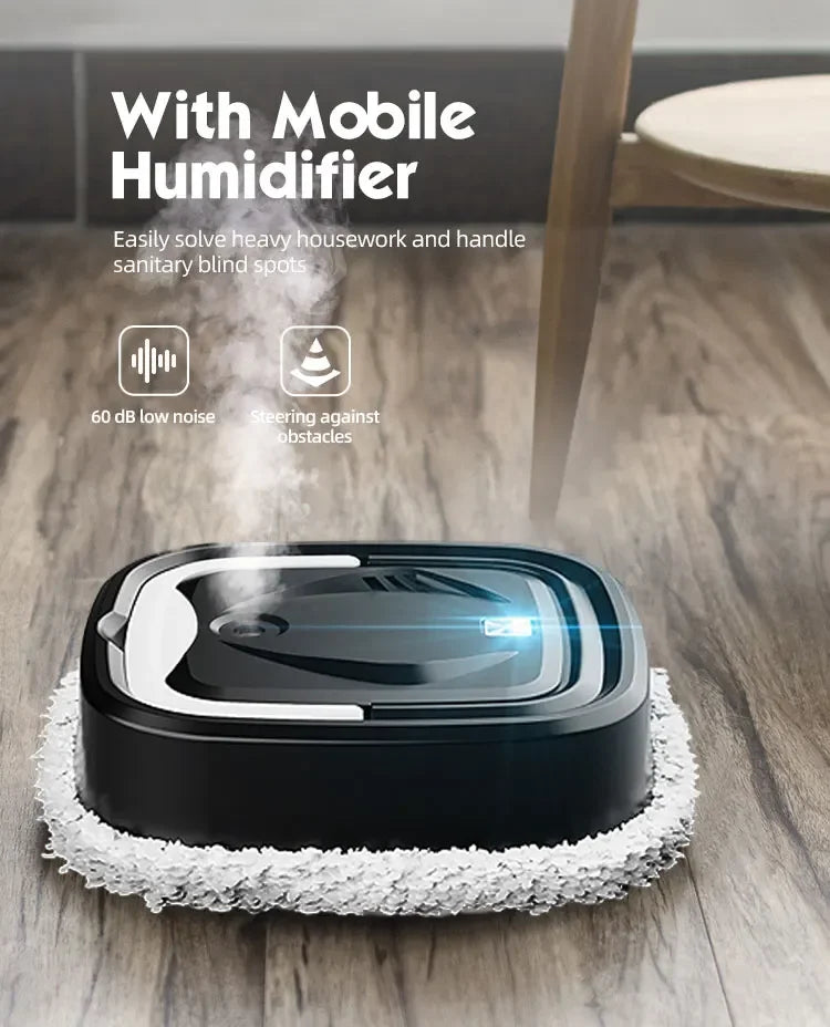 Household floor care robot, USB rechargeable, with humidifier function, combined with care solution,Waxing / Lightening / Care