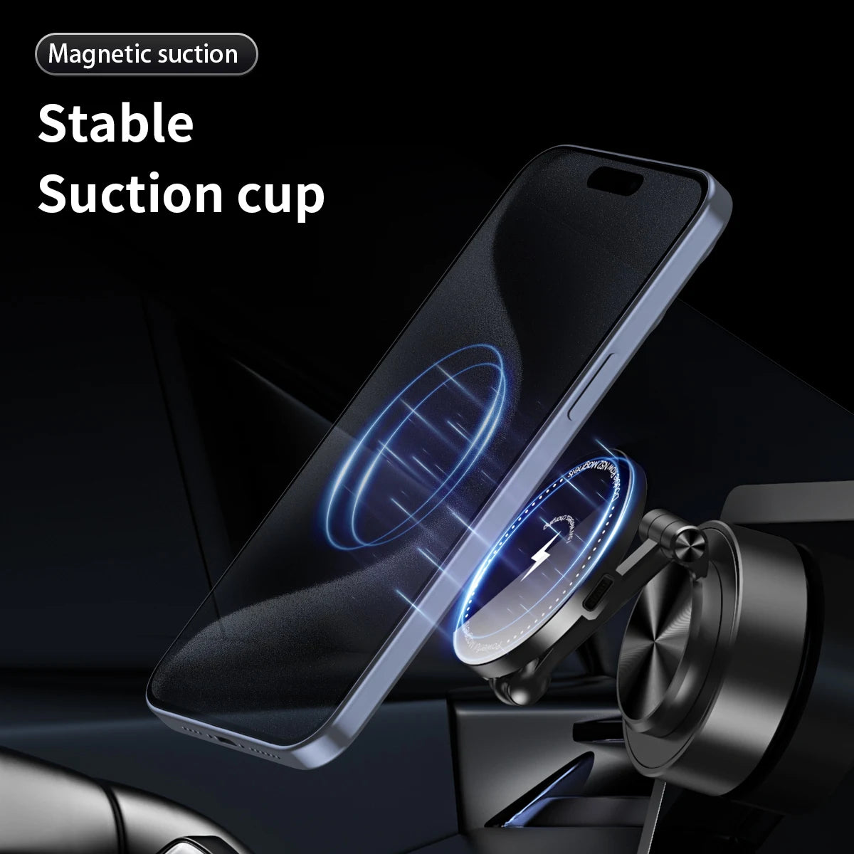 Double Sides Car Phone Holder Magnetic Vacuum Adsorption Bracket with Wireless Charger 360 degree Rotating Car Phone Stand