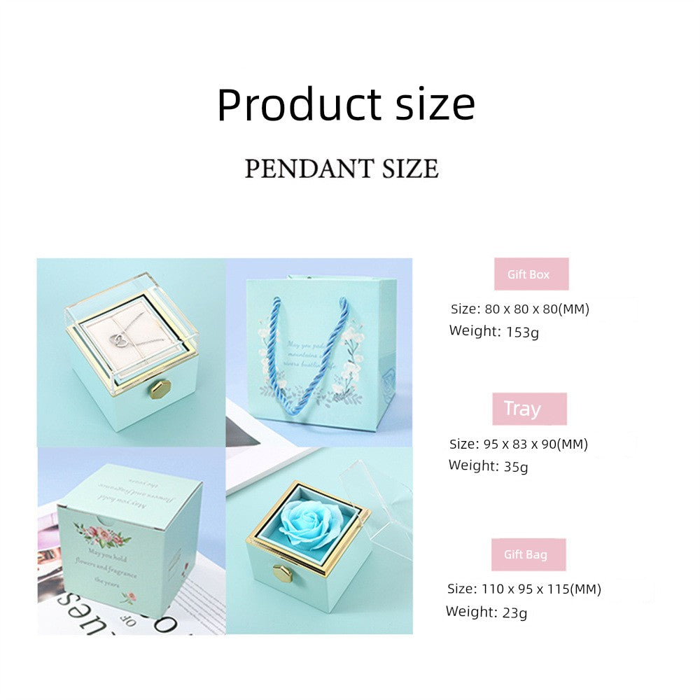 Personality Lettering Stainless Steel Double Ring Heart Necklace Rotating Rose Jewel Case and Packing Box Reversible Necklace Box