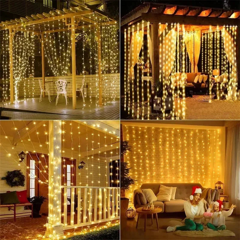 Curtain String Lights Solar Outdoor 8 Lighting Modes LED Light for Garden Wedding Christmas New Year Home Inner Court Decoration