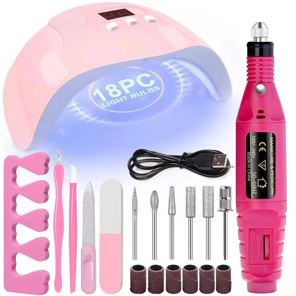 YIKOOLIN 46-Piece Essential Manicure Tool Set With LED UV Nail Lamp Gel Curing Machine Electric Nail File Drill Manicure Tools