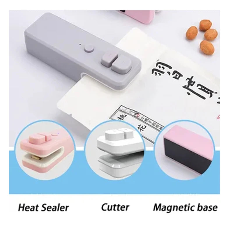 Home Use Rechargeable 2 in1 Bag Sealer Cutter with Magnetic Electric Food Cut and Seal Tool Machine for Tea Chip Bag Heat Reseal
