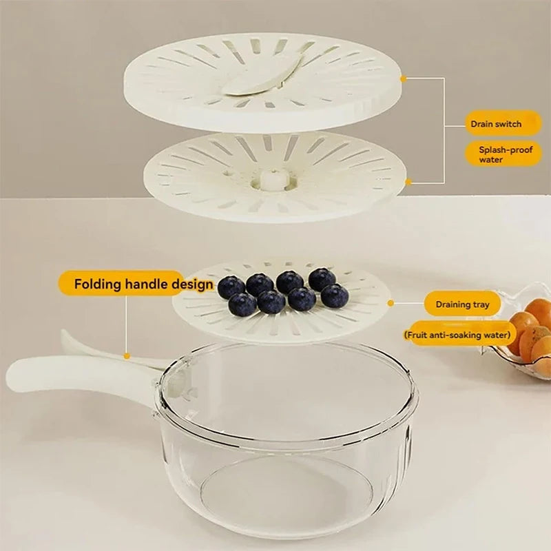 Fruit Strainer 2 In 1 Drainer And Strainer Multi-function Drain Basket Fruit Vegetable Washing Basket With Lid Drainer Tool Bowl