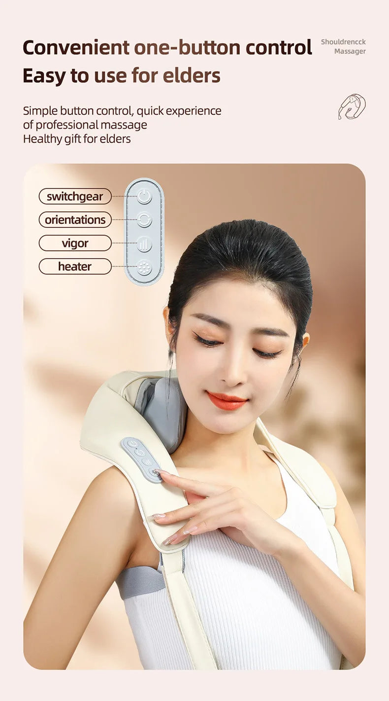 20W Beige Neck And Shoulder Massager Wireless Shoulder And Back Kneading Massage Shawl Trapezius Neck Cervical Masajeador