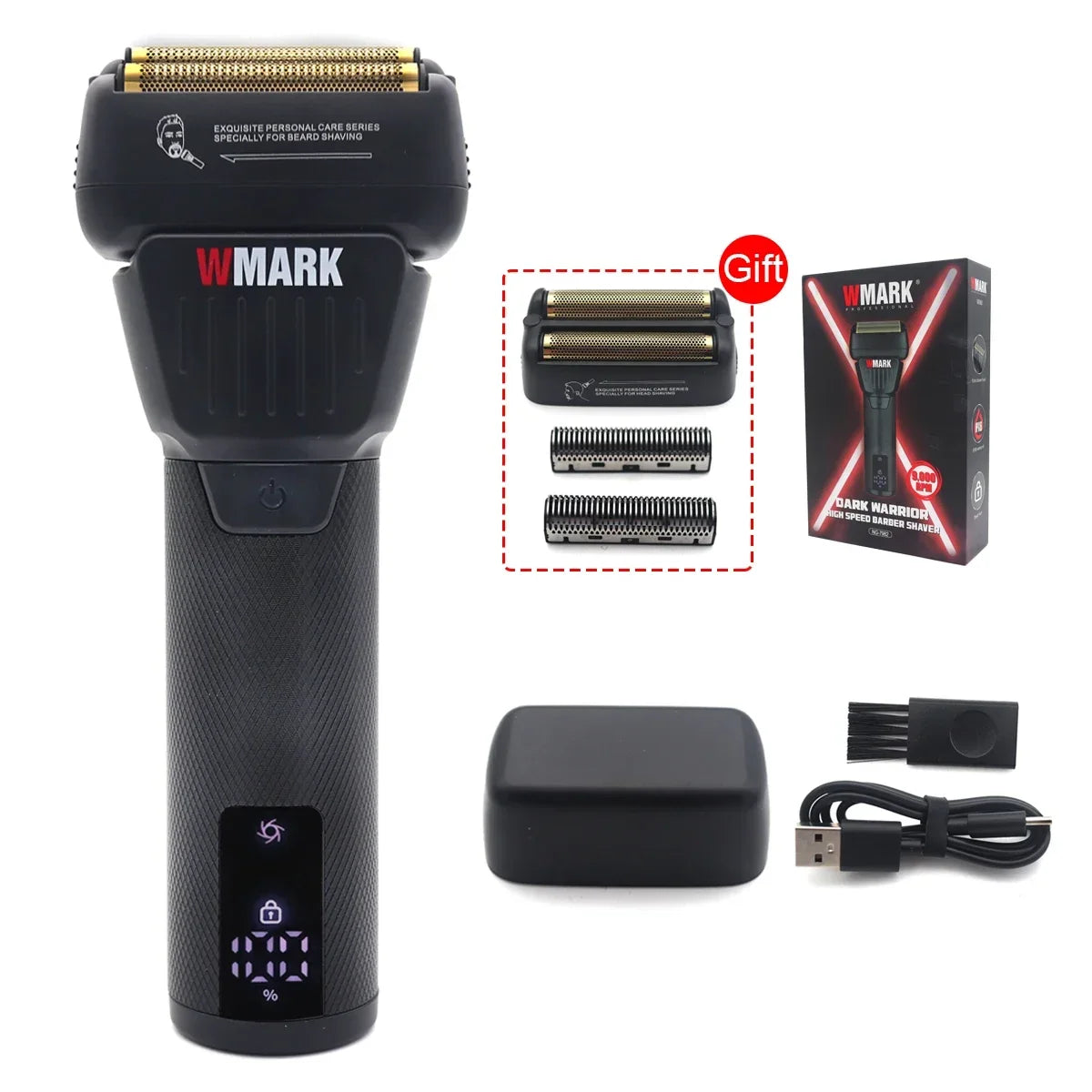 WMARK NG-7982 Men's Shaving Machine 9000RPM Double Foil LED Display Oil Head Professional Shaver Hair Clipper Beard Trimmer