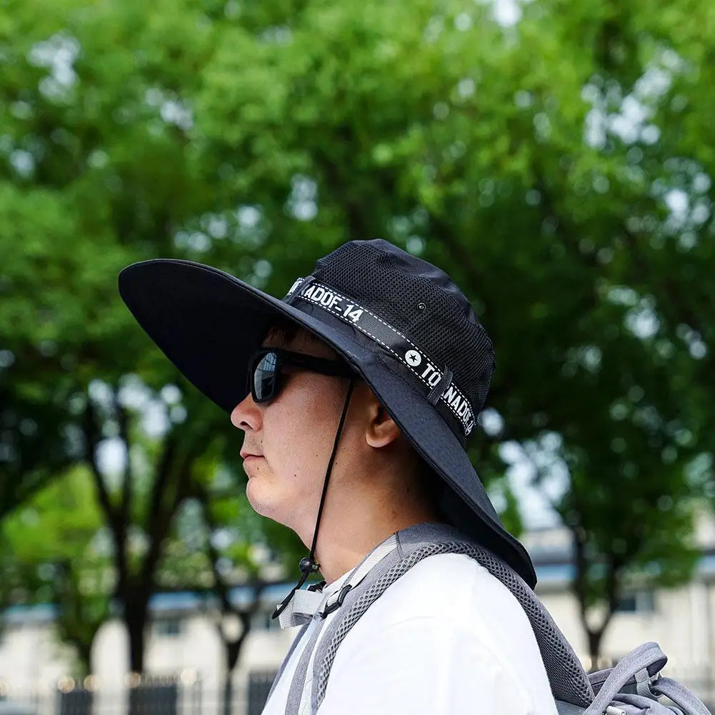New Summer 15CM Large Brim Sun Hat Men Breathable Fishing Caps Sun UV Protection Mesh Fisherman Hat Hiking Outdoor Beach Cap