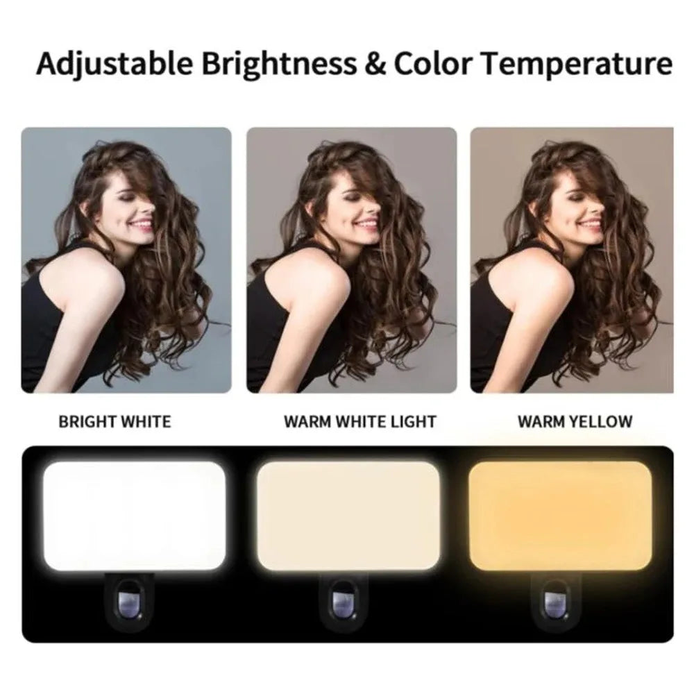 Portable Mini Selfie Fill Light Rechargeable Clip 3 Modes Adjustable Brightness On For Phone Laptop Tablet Meeting Make Up ﻿
