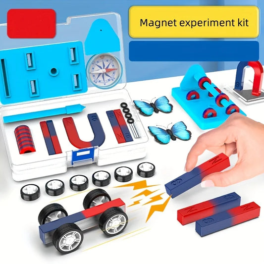 Complete Physics Science Magnet Kit Set For Kids STEM Educational Experiments With Bar Ring Horseshoe U Shape Magnets Compass