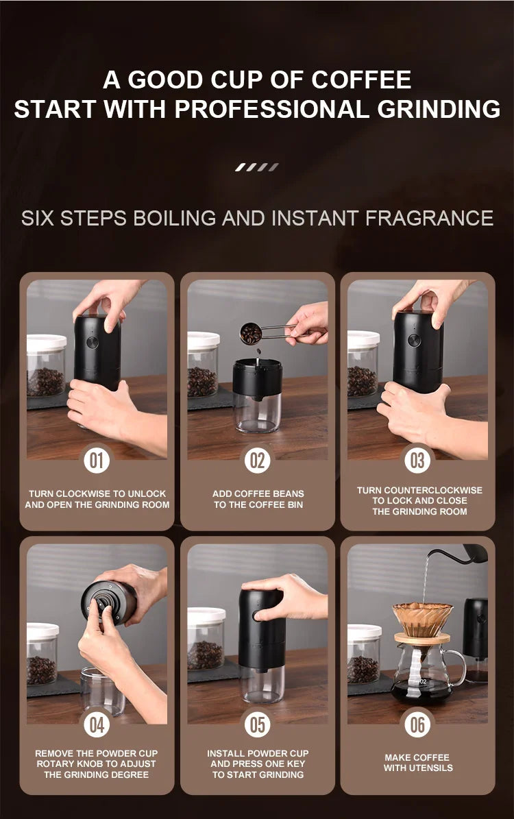 New Professional Portable Electric Coffee Grinder 1800mAh Strong Power Fast Bean Grinding Charging Low Noise Powder