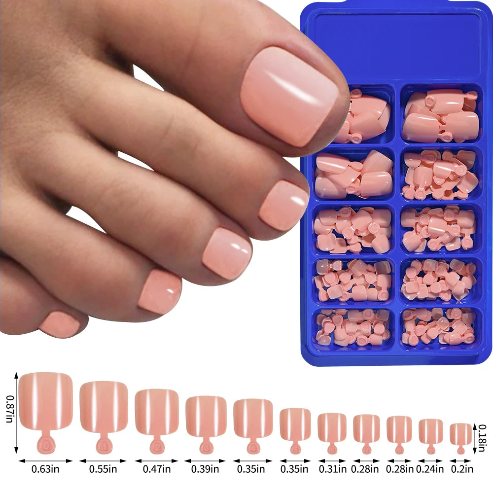 100Pcs Fake Toenail Natural Press On Toe Foot Rose Red Full Cover Square Nails Art Tips Artificial Acrylic Glossy False Toe Tips
