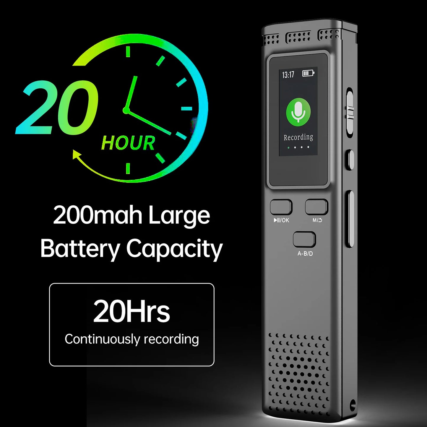 64GB/16GB/8GB Digital Voice Recorder Voice Activated Audio Recording Noise Reduction with Playback MP3 Music Player 288hrs