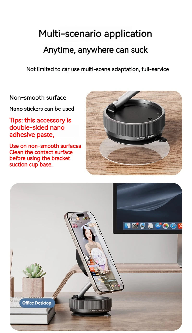 Vacuum Magnetic Car Phone Holder Foldable Suction Cup Kitchen Mirro Gym Bath Shower for Iphone 16 15 14 13 12 11 Pro Max Samsung