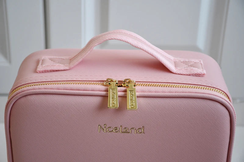 New LED Lighted Cosmetic Case with Mirror Waterproof PU Leather Portable Travel Makeup Storage Bags