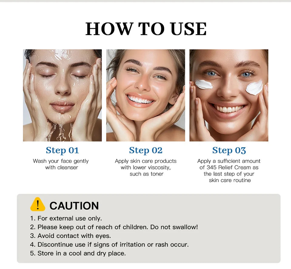 345 Relief Cream Comprehensive solution to skin problems Anti-sugar and antioxidant Brightening skin Improving acne marks Moistu
