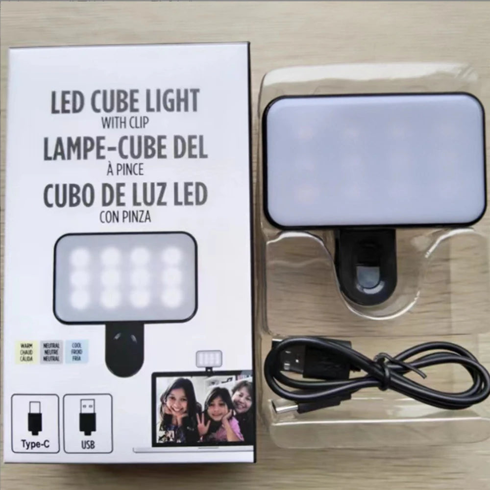 Portable Mini Selfie Fill Light Rechargeable Clip 3 Modes Adjustable Brightness On For Phone Laptop Tablet Meeting Make Up ﻿