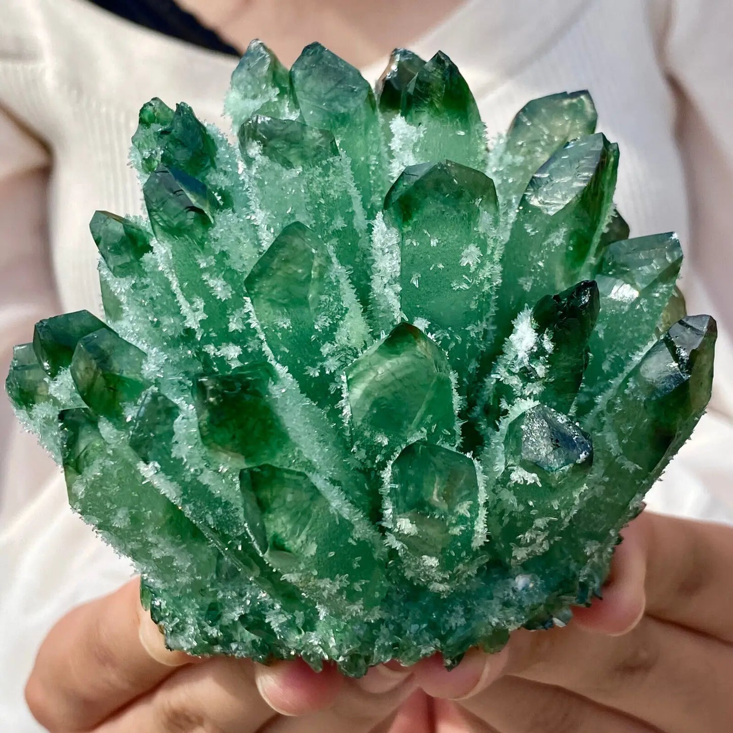 New Find green Phantom Quartz Crystal Cluster Mineral Specimen Healing