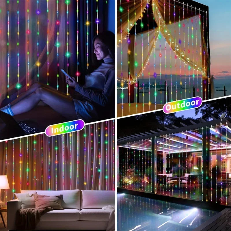Curtain String Lights Solar Outdoor 8 Lighting Modes LED Light for Garden Wedding Christmas New Year Home Inner Court Decoration