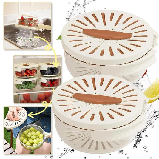 Vegetable Fruit Cleaning And Drainage Basket Folding Water Filter Net Fresh Keeping Box Cleaning Basket  Kitchen storage Gadg