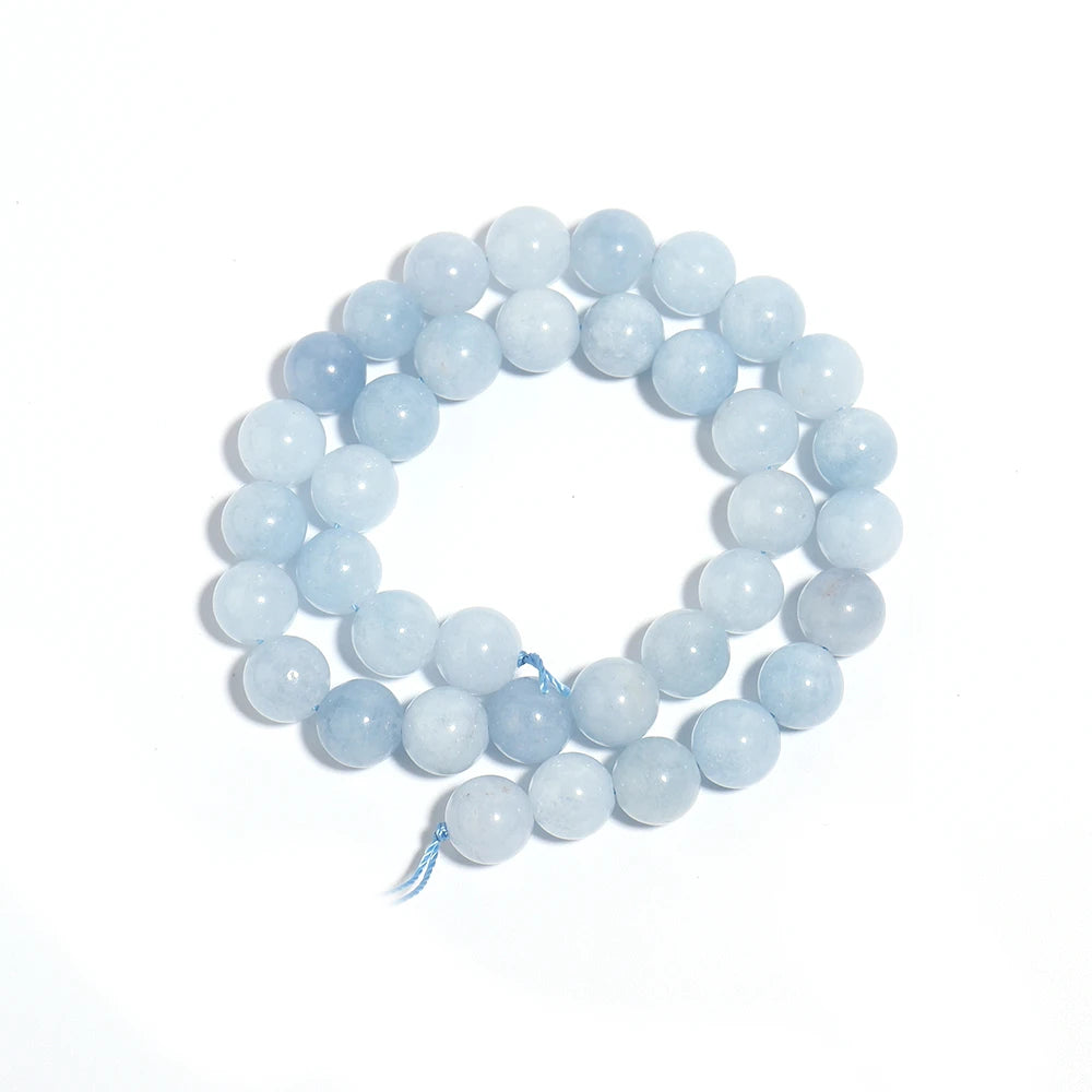 Natural Aquamarines Stone Beads Blue Round Gemstone Bead for DIY Bracelet Necklace Charms Jewelry Making Beaded Accessories