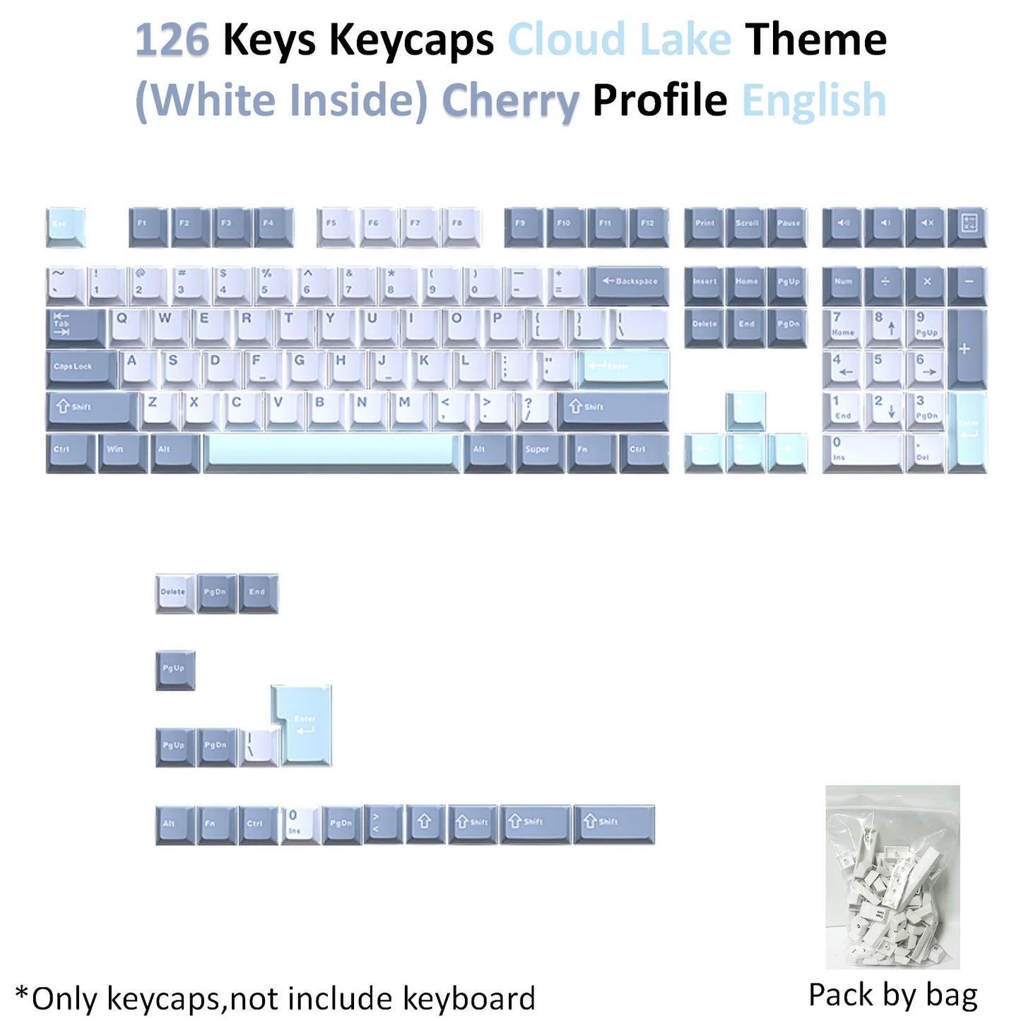 USLION 126 Keys Keycaps Three Color Mix Theme Cherry Profile English PBT Key Caps Set for Mechanical Keyboard